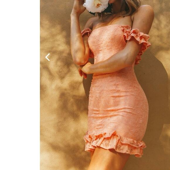 Selfie Leslie Verona Off-Shoulder Lace Overlay Mini Dress Orange Size Small - Picture 8 of 10